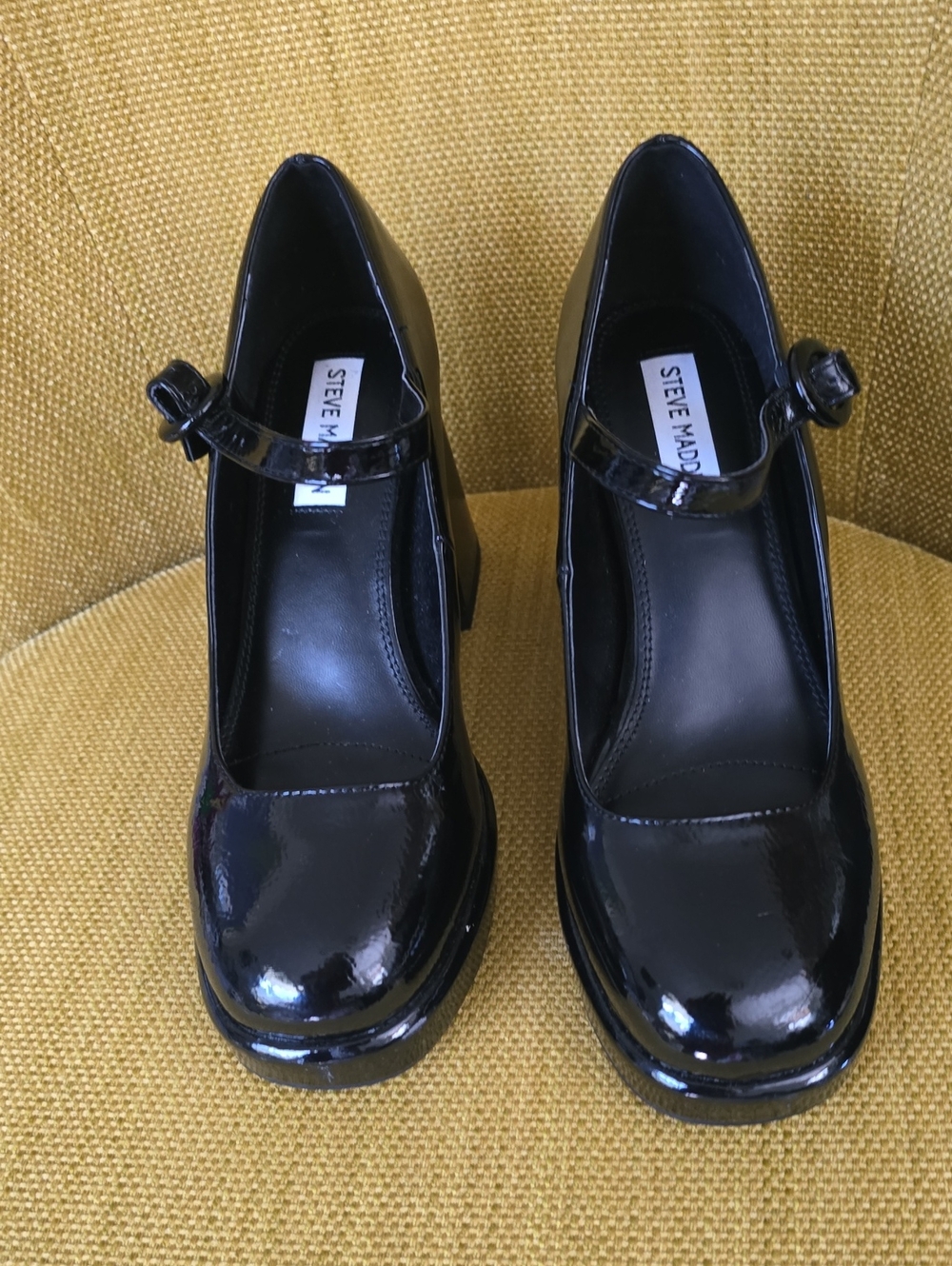 Steve Madden Black Patent Mary Jane Block Heels 9 - Untouched